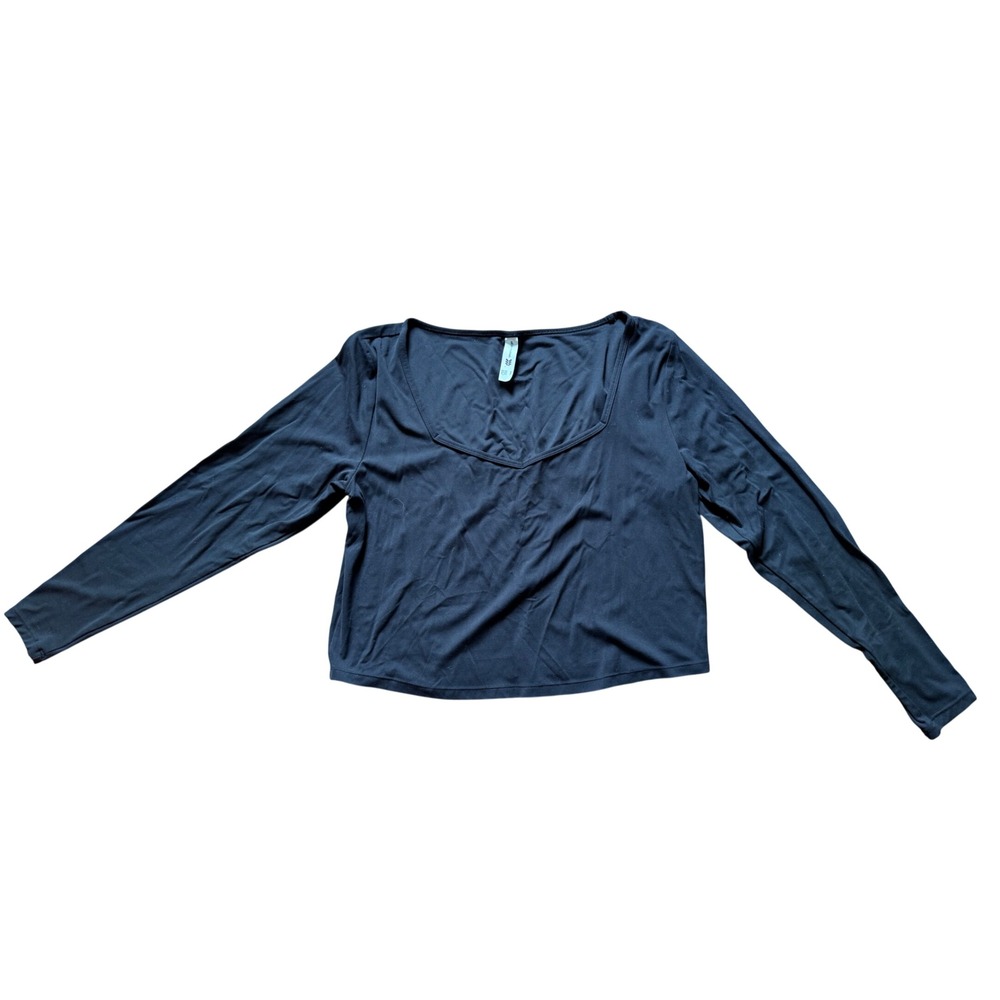 All In Motion Womens XXL Black Sweetheart Neck Long Sleeve Activewear Crop Top